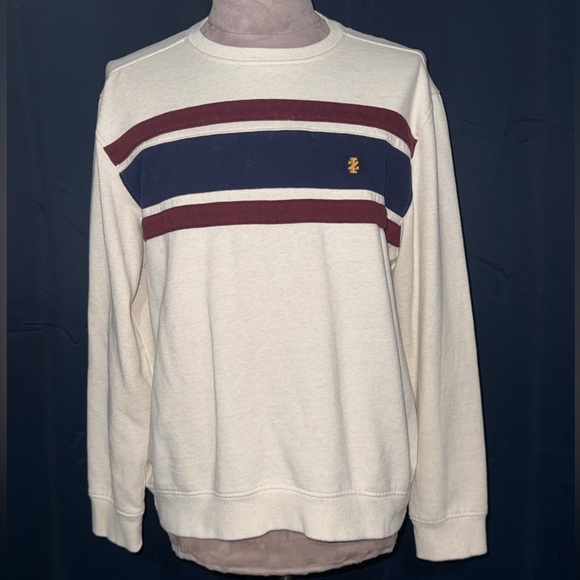 Izod Other - Izod Men's Cream Sweater with Navy and Burgundy Stripes